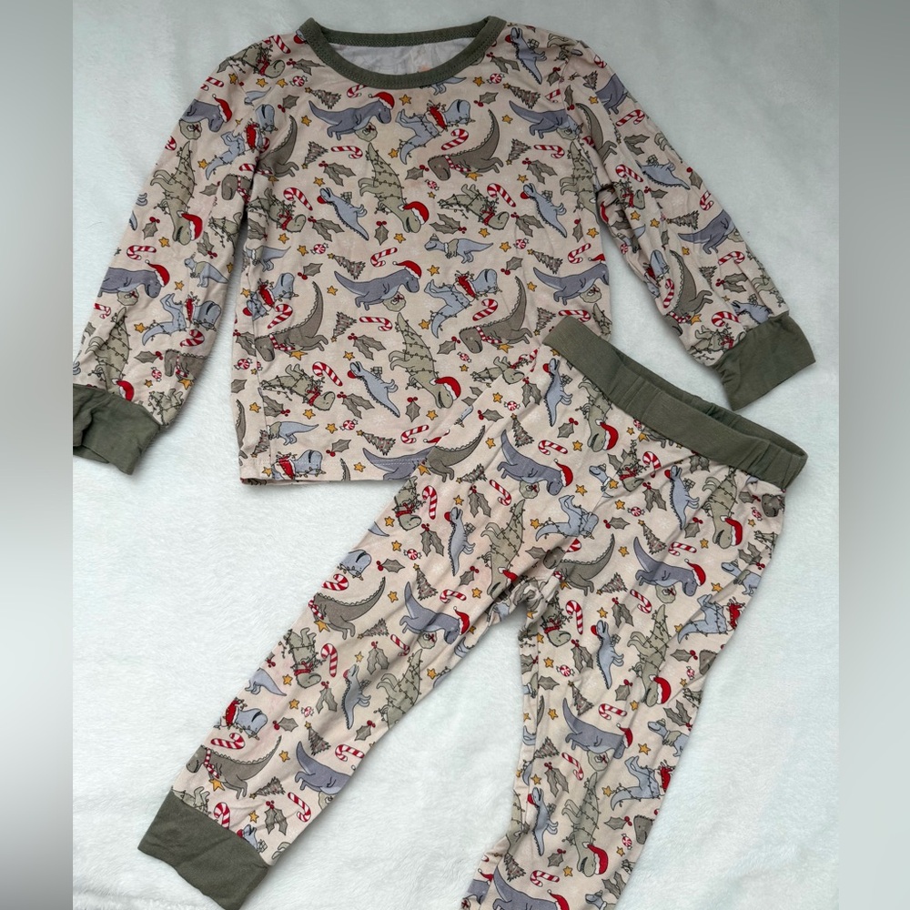 Kids Dinosaur Christmas Bamboo Pajama Set